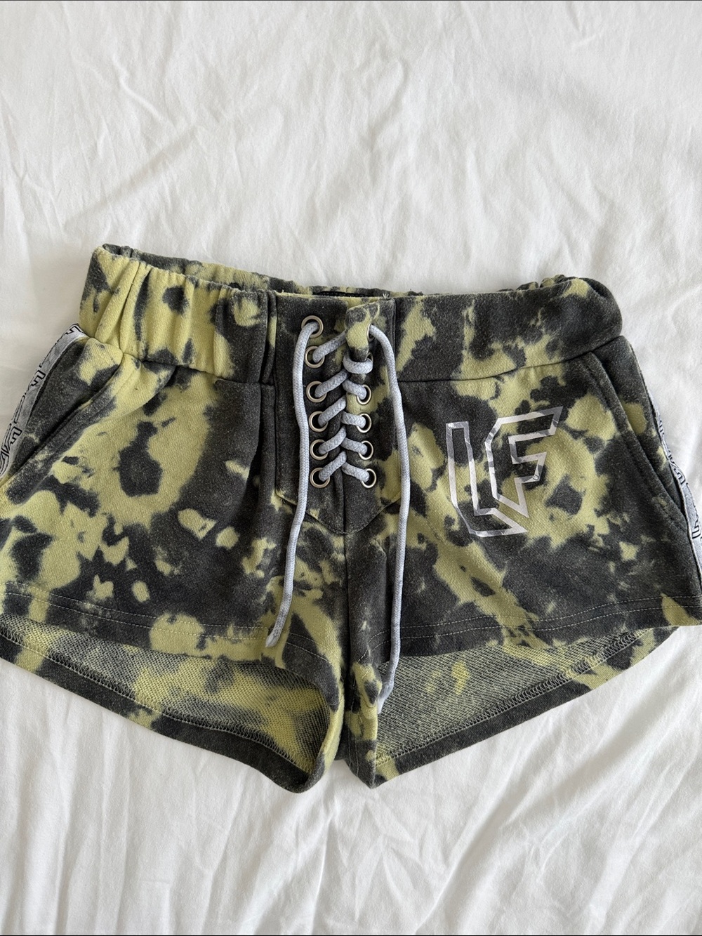 LF Tie-Dye Lace-Up Athletic Shorts - Olive Green & Black